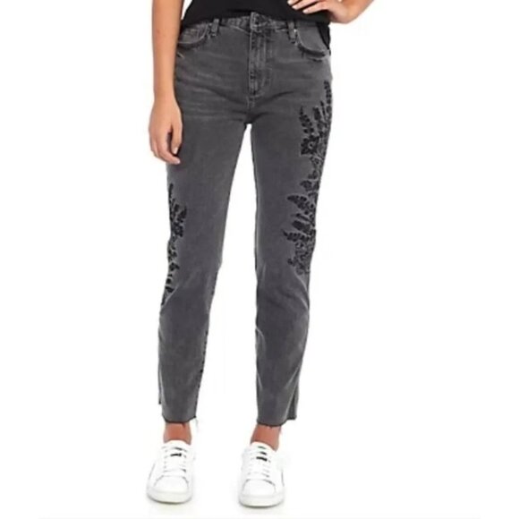 NWOT Free People Gray Embroidered High-Rise Straight Leg Girlfriend Jeans - Picture 13 of 15